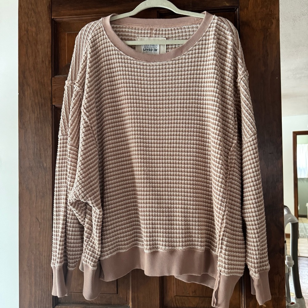 American Eagle Outfitters Women's Brown Big Hug Crew Neck Waffle Sweatshirt